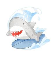 petit requin sur planche de surf illustration vecteur