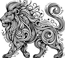 sauvage Lion tête tatouage collection des illustrations prédateur visage abstrait noir et blanc lineart croquis vecteur