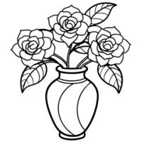 camélia fleur sur le vase contour illustration coloration livre page conception, camélia fleur sur le vase noir et blanc ligne art dessin coloration livre pages pour les enfants et adultes vecteur