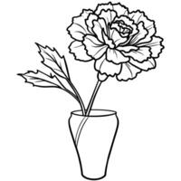 œillet fleur sur le vase contour illustration coloration livre page conception, œillet fleur sur le vase noir et blanc ligne art dessin coloration livre pages pour les enfants et adultes vecteur