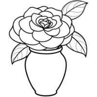 camélia fleur sur le vase contour illustration coloration livre page conception, camélia fleur sur le vase noir et blanc ligne art dessin coloration livre pages pour les enfants et adultes vecteur