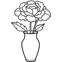 œillet fleur sur le vase contour illustration coloration livre page conception, œillet fleur sur le vase noir et blanc ligne art dessin coloration livre pages pour les enfants et adultes vecteur