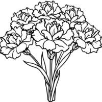 œillet fleur bouquet contour illustration coloration livre page conception, œillet fleur bouquet noir et blanc ligne art dessin coloration livre pages pour les enfants et adultes vecteur