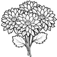 chrysanthème fleur bouquet contour illustration coloration livre page conception, chrysanthème fleur bouquet noir et blanc ligne art dessin coloration livre pages pour les enfants et adultes vecteur