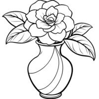 camélia fleur sur le vase contour illustration coloration livre page conception, camélia fleur sur le vase noir et blanc ligne art dessin coloration livre pages pour les enfants et adultes vecteur