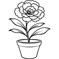œillet fleur plante contour illustration coloration livre page conception, œillet fleur plante noir et blanc ligne art dessin coloration livre pages pour les enfants et adultes vecteur