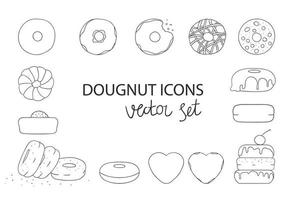 illustration vectorielle de beignets noir et blanc. ensemble de beignets. collection d'art linéaire de produits de boulangerie sucrés. dessin graphique de gâteaux vecteur