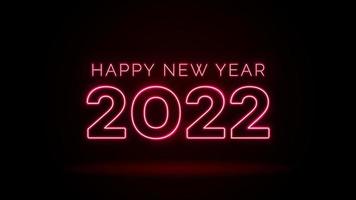 modèle vectoriel de conception de typographie néon rougeoyante bonne année 2022 en couleur rouge, signe de texte led décoratif de célébration de vacances.