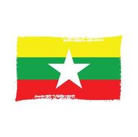 Drapeau du Myanmar avec pinceau peint à l'aquarelle vecteur