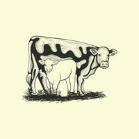 vache ferme ancien style logo conception illustration vecteur