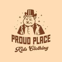 marrant messieurs ours dans costume portant chapeau des gamins rétro logo vecteur