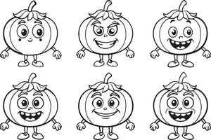 noir et blanc dessin animé illustration de marrant tomate personnages pour coloration livre vecteur