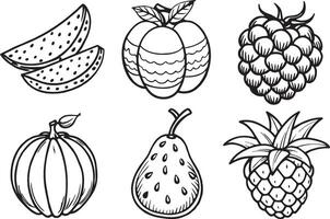 ensemble de main tiré des fruits. noir et blanche. illustration. vecteur