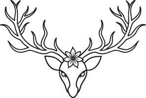 cerf tête avec bois. illustration dans contour style. vecteur