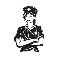 femme infirmière dessin animé logo conception sur blanc Contexte. vecteur