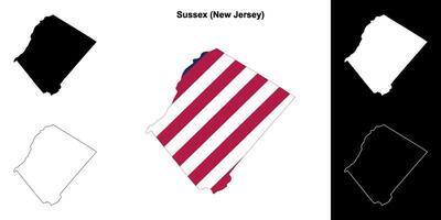 sussex comté, Nouveau Jersey contour carte ensemble vecteur