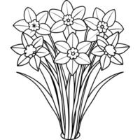 jonquille fleur bouquet contour illustration coloration livre page conception, jonquille fleur bouquet noir et blanc ligne art dessin coloration livre pages pour les enfants et adultes vecteur