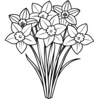 jonquille fleur bouquet contour illustration coloration livre page conception, jonquille fleur bouquet noir et blanc ligne art dessin coloration livre pages pour les enfants et adultes vecteur