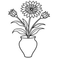 bleuet fleur sur le vase contour illustration coloration livre page conception, bleuet fleur sur le vase noir et blanc ligne art dessin coloration livre pages pour les enfants et adultes vecteur