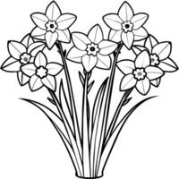 jonquille fleur bouquet contour illustration coloration livre page conception, jonquille fleur bouquet noir et blanc ligne art dessin coloration livre pages pour les enfants et adultes vecteur