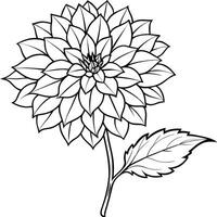 dahlia fleur plante contour illustration coloration livre page conception, dahlia fleur plante et blanc ligne art dessin coloration livre pages pour les enfants et adultes vecteur