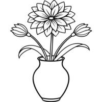 bleuet fleur sur le vase contour illustration coloration livre page conception, bleuet fleur sur le vase noir et blanc ligne art dessin coloration livre pages pour les enfants et adultes vecteur