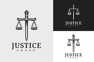 judiciaire équilibre Justice silhouette avec ancien antique épée ornement symbole pour légal tribunal prestations de service avocat Bureau logo vecteur