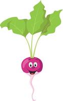 des légumes personnages collection. illustration de une marrant et souriant un radis dans dessin animé style. vecteur