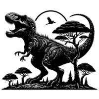 noir et blanc illustration de une trex dinosaure vecteur