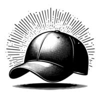 noir et blanc illustration de une Célibataire base-ball casquette vecteur