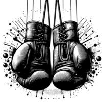 noir et blanc illustration de suspendu boxe gants vecteur