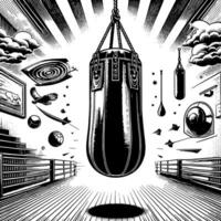 noir et blanc illustration de suspendu boxe gants vecteur