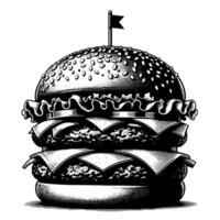 noir et blanc illustration de une savoureux grillé cheeseburger vecteur