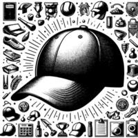 noir et blanc illustration de une Célibataire base-ball casquette vecteur