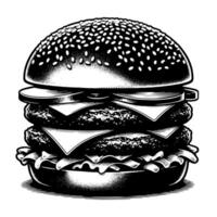 noir et blanc illustration de une savoureux grillé cheeseburger vecteur