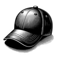 noir et blanc illustration de une Célibataire base-ball casquette vecteur