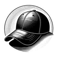 noir et blanc illustration de une Célibataire base-ball casquette vecteur