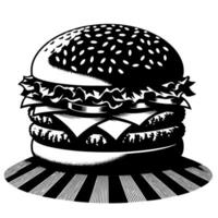 noir et blanc illustration de une savoureux grillé cheeseburger vecteur