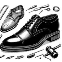 noir et blanc illustration de une paire de Masculin cuir des chaussures vecteur