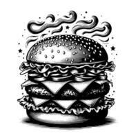 noir et blanc illustration de une savoureux grillé cheeseburger vecteur