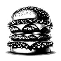 noir et blanc illustration de une savoureux grillé cheeseburger vecteur