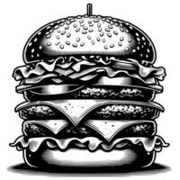 noir et blanc illustration de une savoureux grillé cheeseburger vecteur