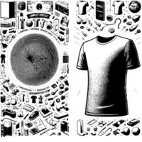 noir et blanc illustration de une blanc T-shirt vecteur