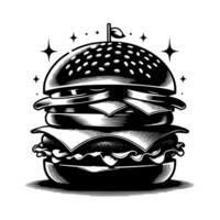 noir et blanc illustration de une savoureux grillé cheeseburger vecteur