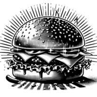 noir et blanc illustration de une savoureux grillé cheeseburger vecteur