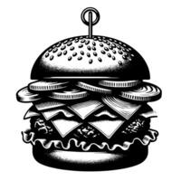 noir et blanc illustration de une savoureux grillé cheeseburger vecteur