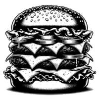 noir et blanc illustration de une savoureux grillé cheeseburger vecteur