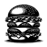 noir et blanc illustration de une savoureux grillé cheeseburger vecteur