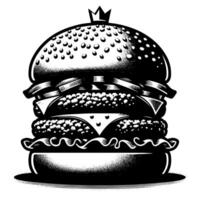 noir et blanc illustration de une savoureux grillé cheeseburger vecteur