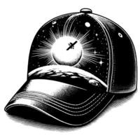 noir et blanc illustration de une Célibataire base-ball casquette vecteur